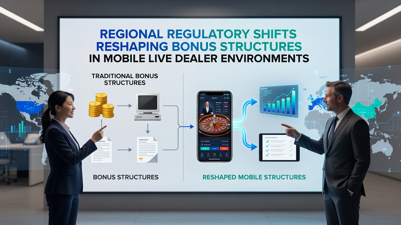 Mobile phone showing live dealer game interface with regulatory compliance icons overlaid