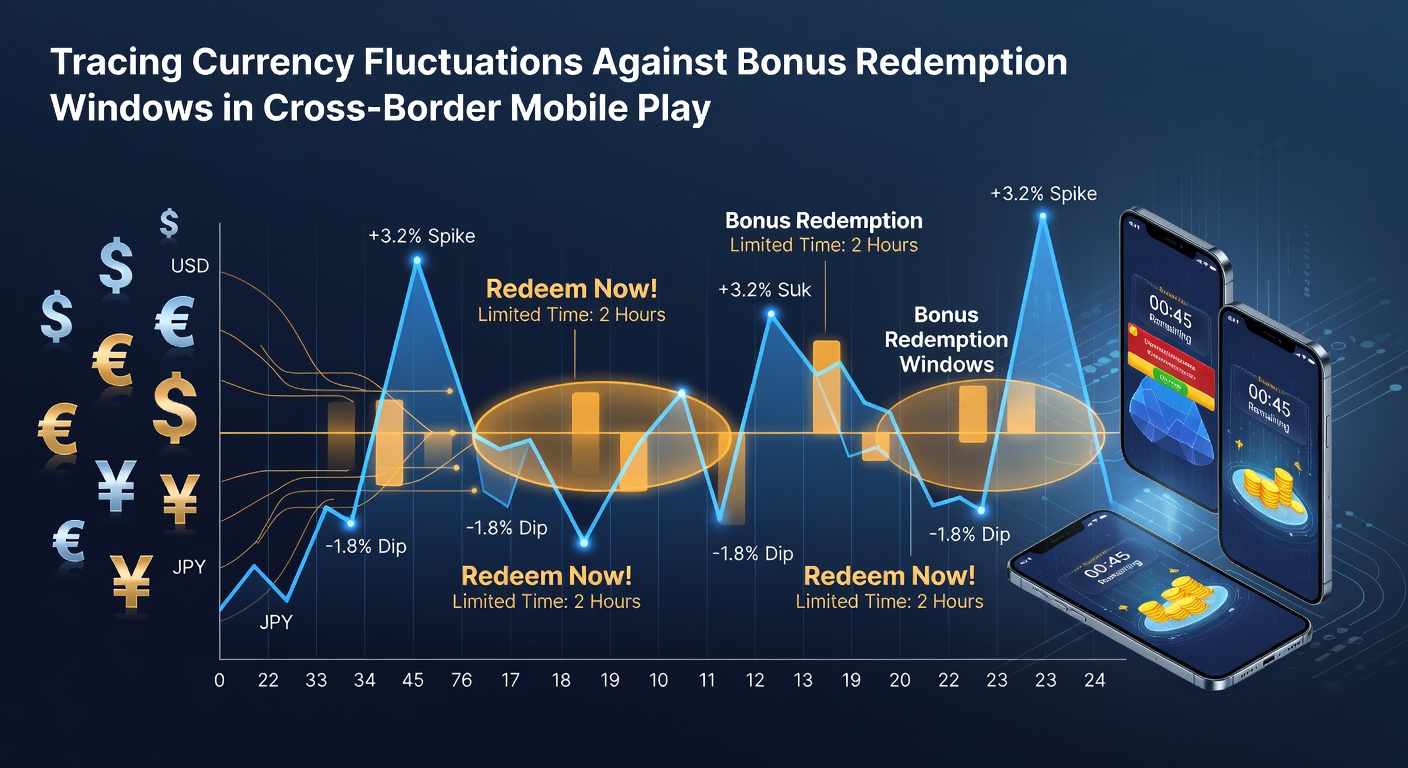 Graph showing currency exchange rate trends overlaid with mobile bonus redemption timelines in international gaming platforms